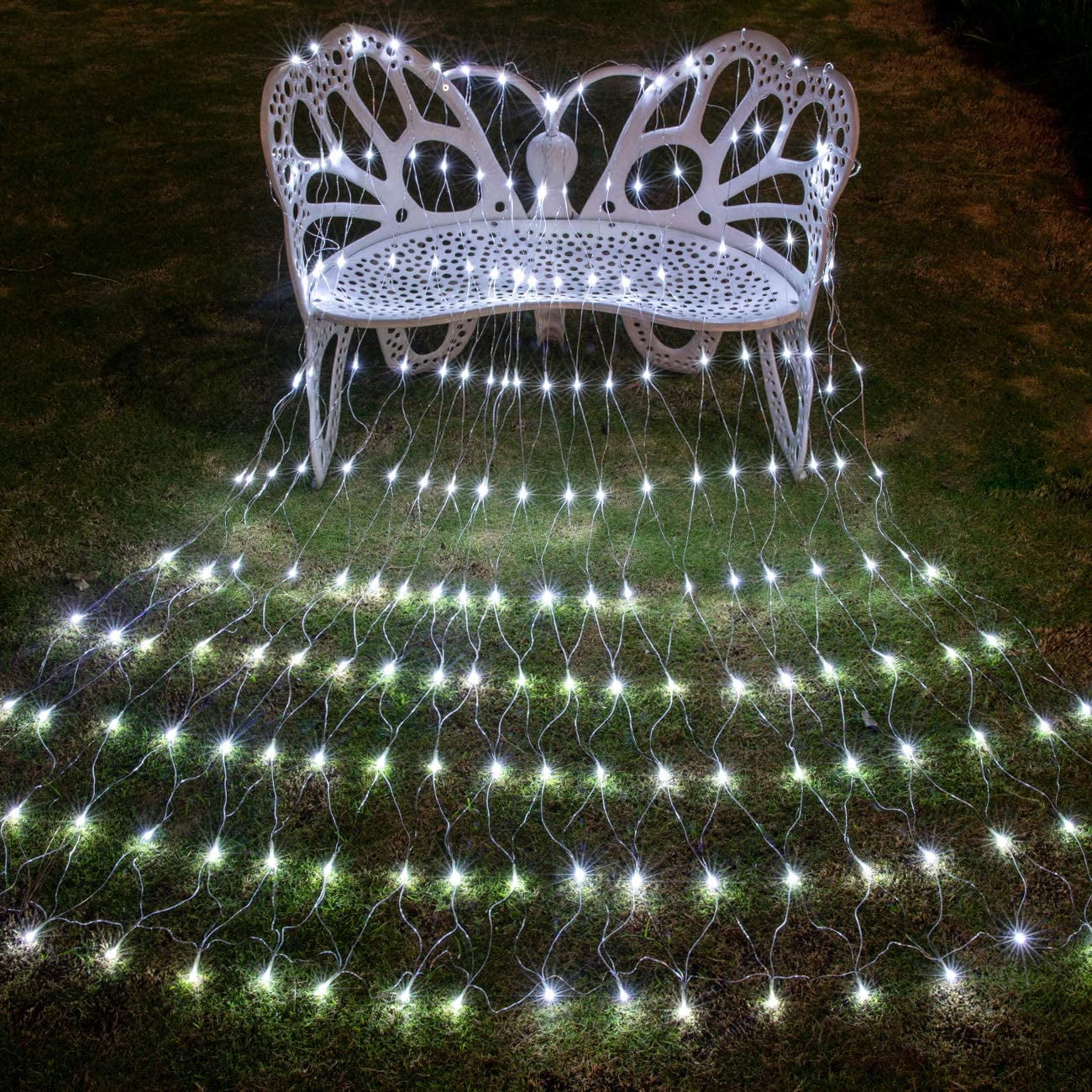 Bibana 200 LED Christmas Net Lights, 6.6ft x 9.8ft Outdoor Mesh Lights with 8 Modes for Garden Bushes & Indoor Party Decor - White