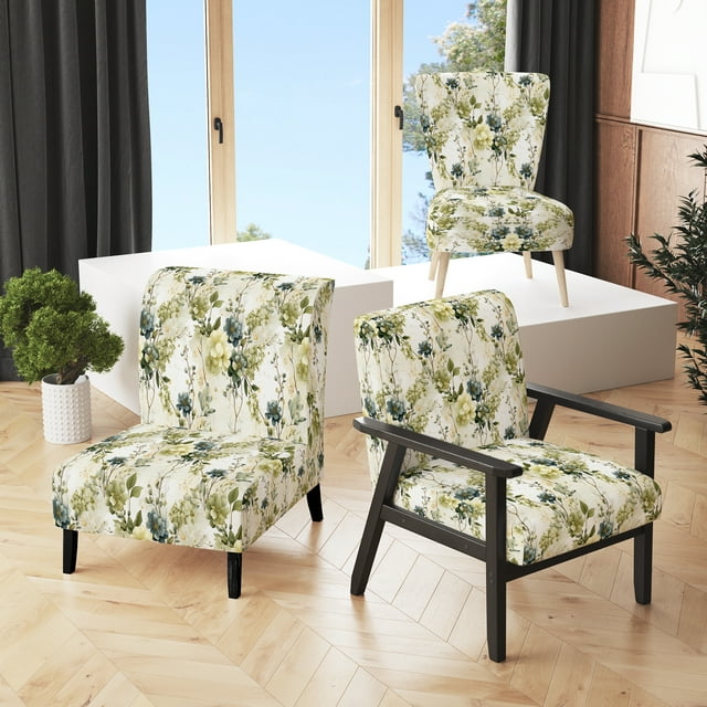 Designart "Dreaming In Green Botanical Beauty" Green Patchwork Upholstered Accent Chair - Vintage Arm Chair For Living Room