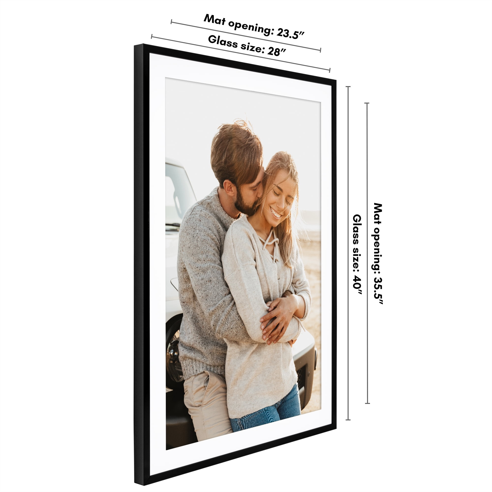 Americanflat 28x40 Poster Frame with Polished Plexiglass with 24x36 Mat Display Photo Soho Collection - Black