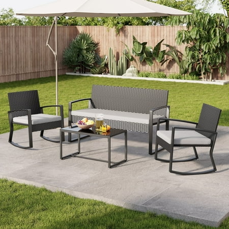 Lofka Patio Furniture Set Clearance, 4-Piece Outdoor Sectional Furniture Set With Coffee Table For Conversation &Amp; Dining, Gray