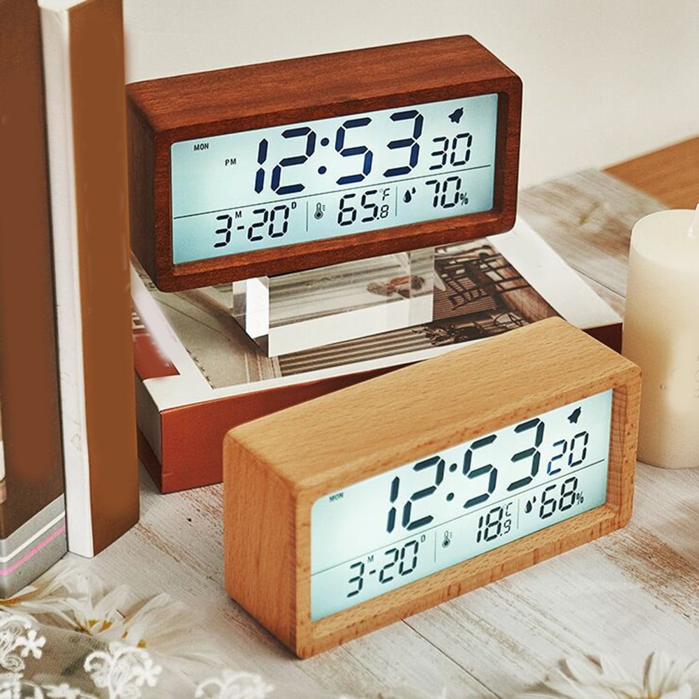 KDJ Wooden Digital Battery Operated Alarm Clocks for Bedrooms, Beside, Table, Desk - for Home Decor