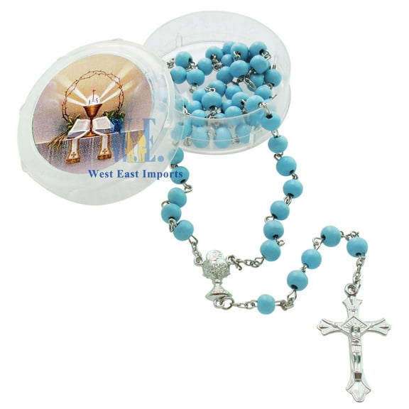 12 PCS First Communion Favor Blue Scented Rose Petal Rosary Necklace Gift for guest Rosario de Recuerdo para Primera Comunion
