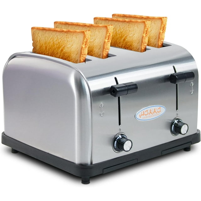 Hakka Toaster 4 Slice, Commercial Toaster Stainless Steel Toaster Heavy-Duty Toaster with Extra Wide 1 1/2" Slots with Auto Shut-off/Cancel Button & Removable Crumb Tray