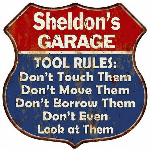 Sheldon's Garage Man Cave Rules Sign Shield Metal Gift 211110001441
