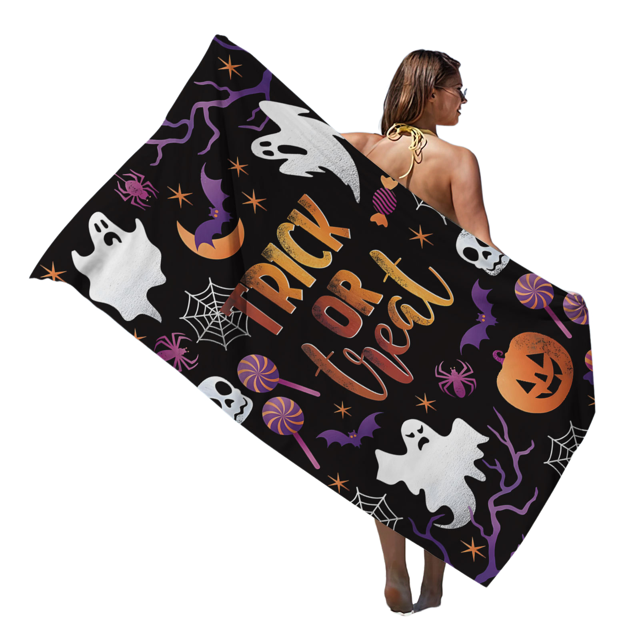 Happy Halloween Beach Towel, Microfiber Beach Towel, Quick Drying Towel, Sandproof Beach Towel, Swimming Pool, Yoga, Bathroom-SHUNJING
