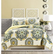 GrandLinen Parure de lit 3 pièces surdimensionnée imprimée avec couvre-lit réversible (double) Couvre-lit pleine grandeur (jaune, blanc,