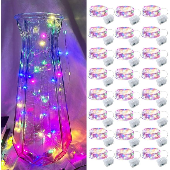 UTAH-Mutilcolor LED Fairy Lights - 24pack, Battery Operated Mini String Lights, 7FT 20LED Silver Wire Fairy Lights Mini Firefly Starry String Lights Waterproof Twinkle Lights for Wedding Christmas De