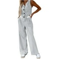 thumbnail image 2 of Wensltd Womens Solid Color V-neck Sleeveless Vest High Waisted Wide Leg Pants Set, 2 of 7