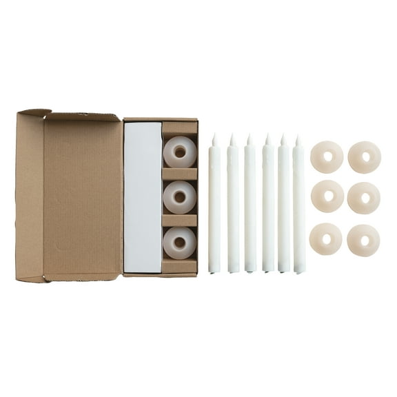 Creative Co-Op Evening LED Taper Candles with Holder, White, Set of 6