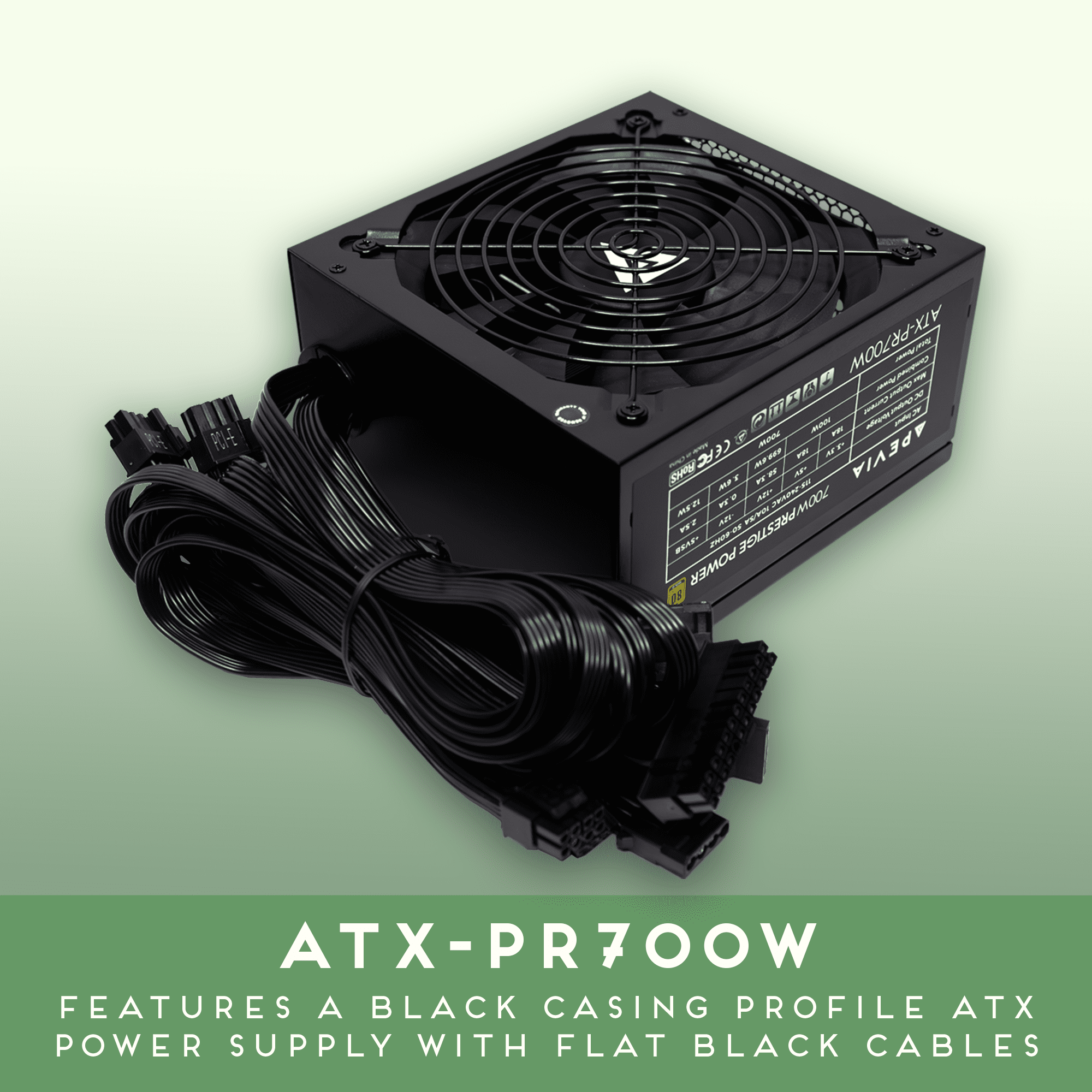 Apevia ATX-PR700W Prestige 700W 80+ Gold Certified, ATX Active PFC, DC to DC Converter Design 135mm Silent Fan, RoHS Compliance, ATX Gaming Power Supply