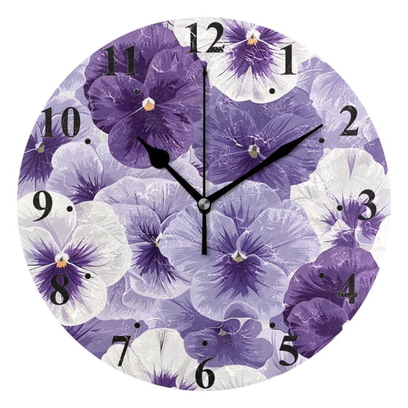 White and Purple Flowers Black 10 inch Wall Clocks Non Ticking Easy to Read Battery Decorative for Home Bathroom Kitchen Bedroom Living Room