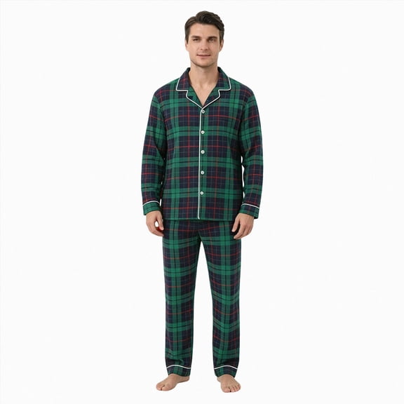 Leey-World Christmas Family Pajamas Matching Sets Long Sleeve Pj Set Satin Button Down Plaid Pajamas Long Sleeve Holiday Sleepwear