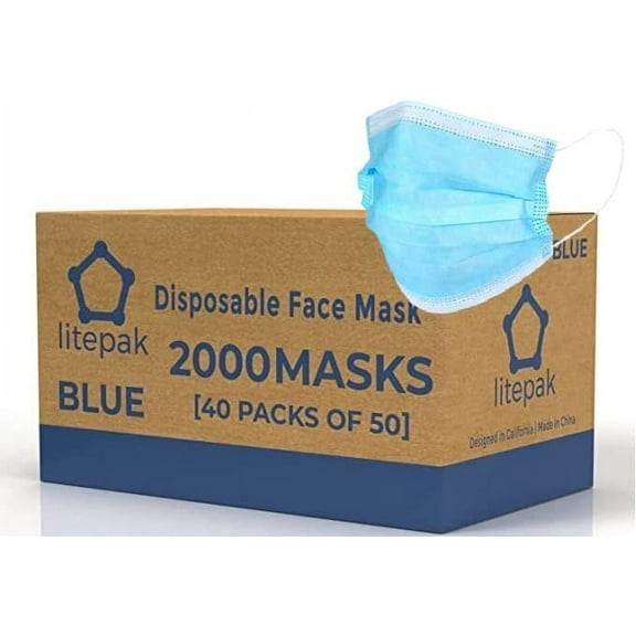 Litepak 2,000 Disposable Face Masks - Breathable Face Mask for Home, Office
