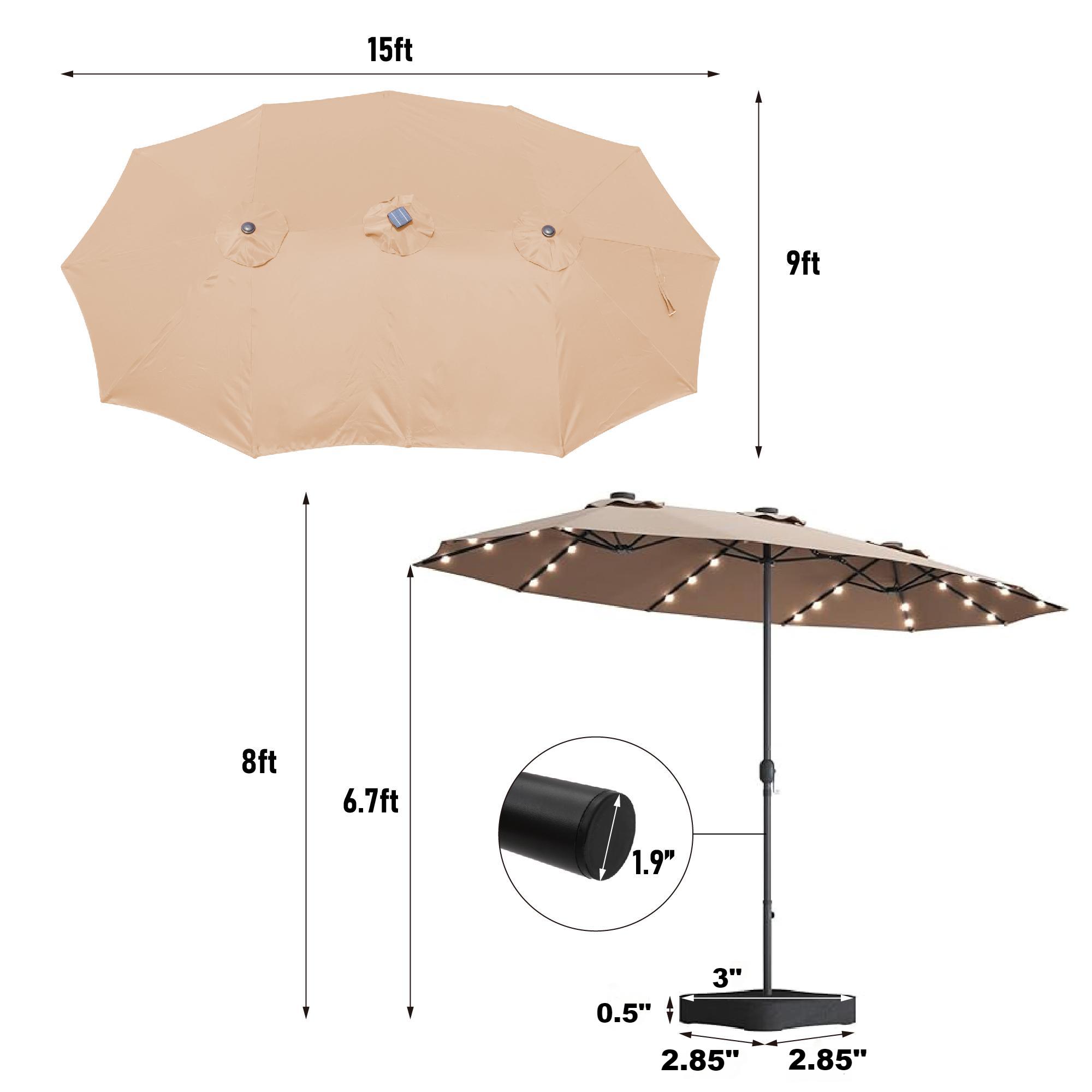 15x9ft Large Double-Sided Rectangular Outdoor Twin Patio Market Umbrella with light and base-TAUPE