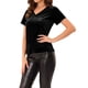 thumbnail image 4 of Camiseta casual de terciopelo para mujer Inspire Chic, de cuello en V, manga corta, 3XL, negra, 4 of 6