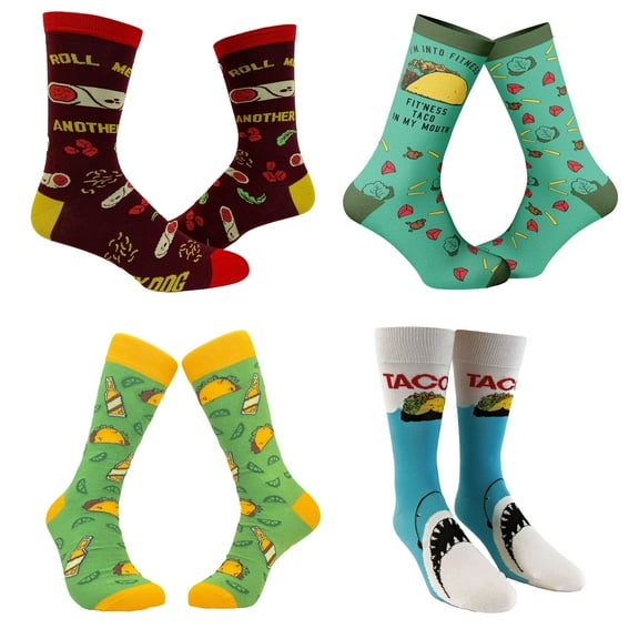 Mens Funny Taco Socks Bundle 4 Pack Socks With Awesome Graphics for Men