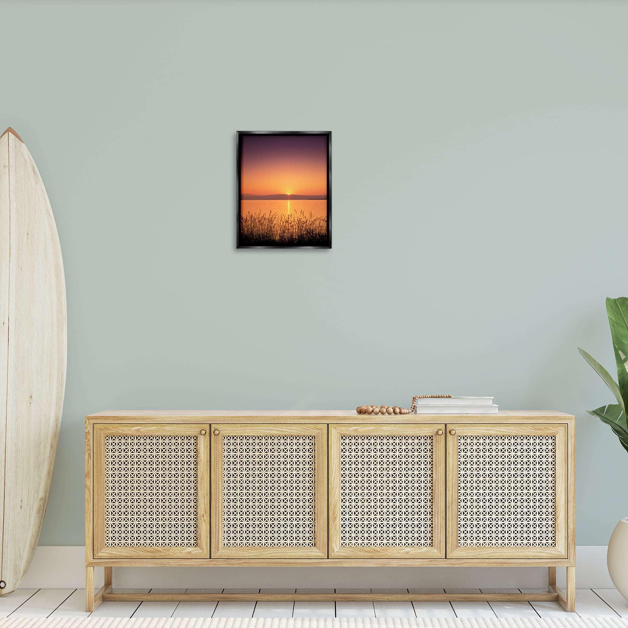 Stupell Industries Deep Orange Sunset Landscape Photography Black Floater Framed Canvas Art Print Wall Art, 17 x 21