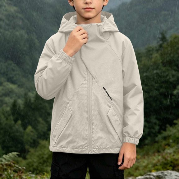 Kids Hooded Jacket Long Sleeve Zip Up Jacket Mid Size Windproof Slight Waterproof Coat Daily Casual Outerwear for Boys