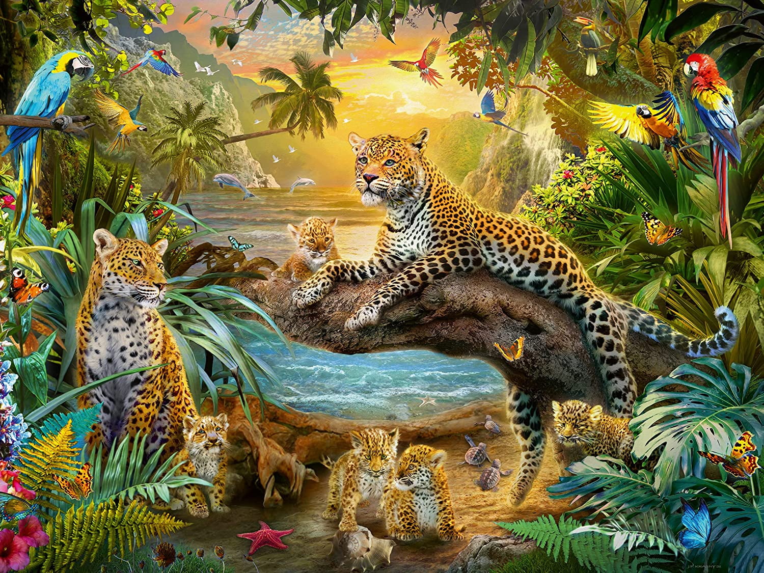 高品質の激安 Ravensburger Puzzle 17435 Leopard Family in the Jungle ジグソーパズル