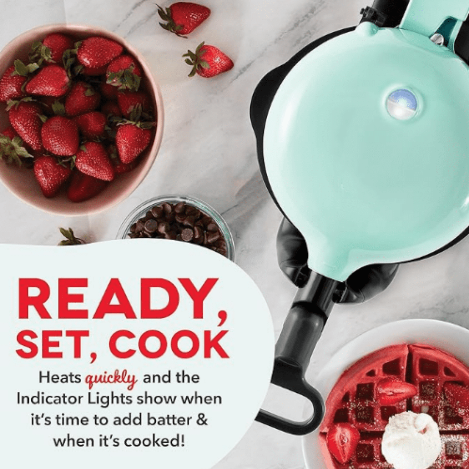 Flip Belgian Waffle Maker – 1” Thick Waffle Mold, Nonstick Waffle Iron with Quick Heat-Up, Surface - Rotating Belgian Waffle Maker for Kids and Families, Just Add Batter (Aqua)