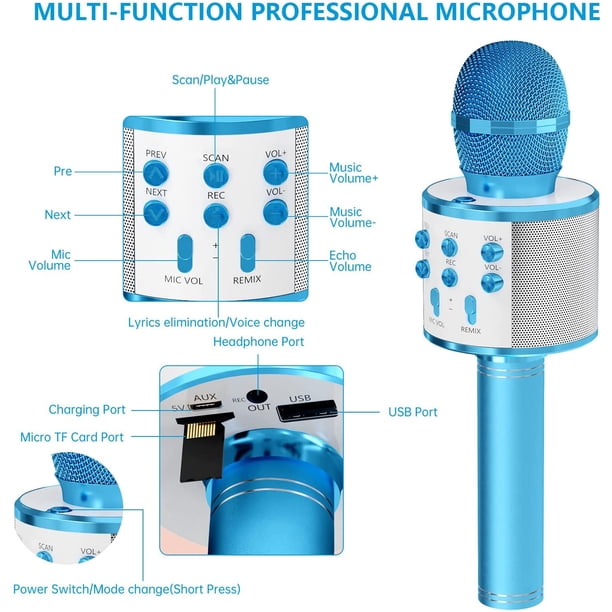 Karaoke Infantil Con 2 Micrófonos Inalámbricos Y Altavoz Bluetooth | Juguete Musical Con Luces LED Y 4 Efectos De Voz | Regalo +3 Años