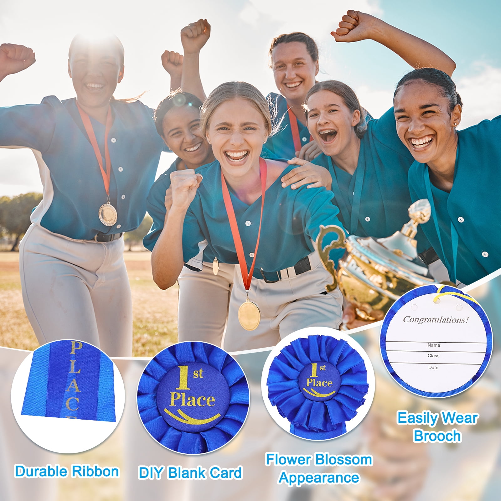 Uxcell 12 Pcs Award Ribbons, 1st Place Winner Recognition Ribbon for Competition Sports Event, Blue