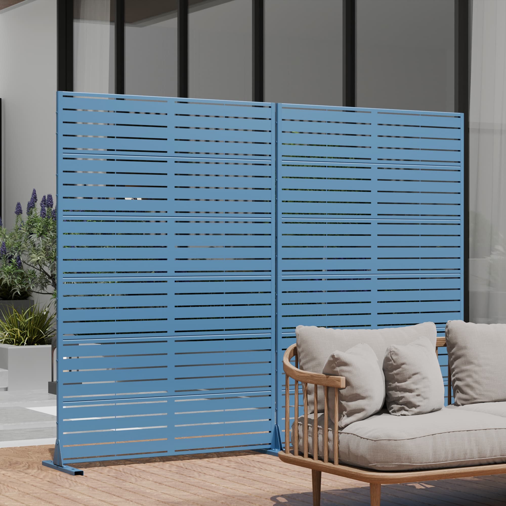 MAYEERTY 72*47in Outdoor Privacy Screen, 6 Panels Metal Metal Privacy Fences for Yard, Blue