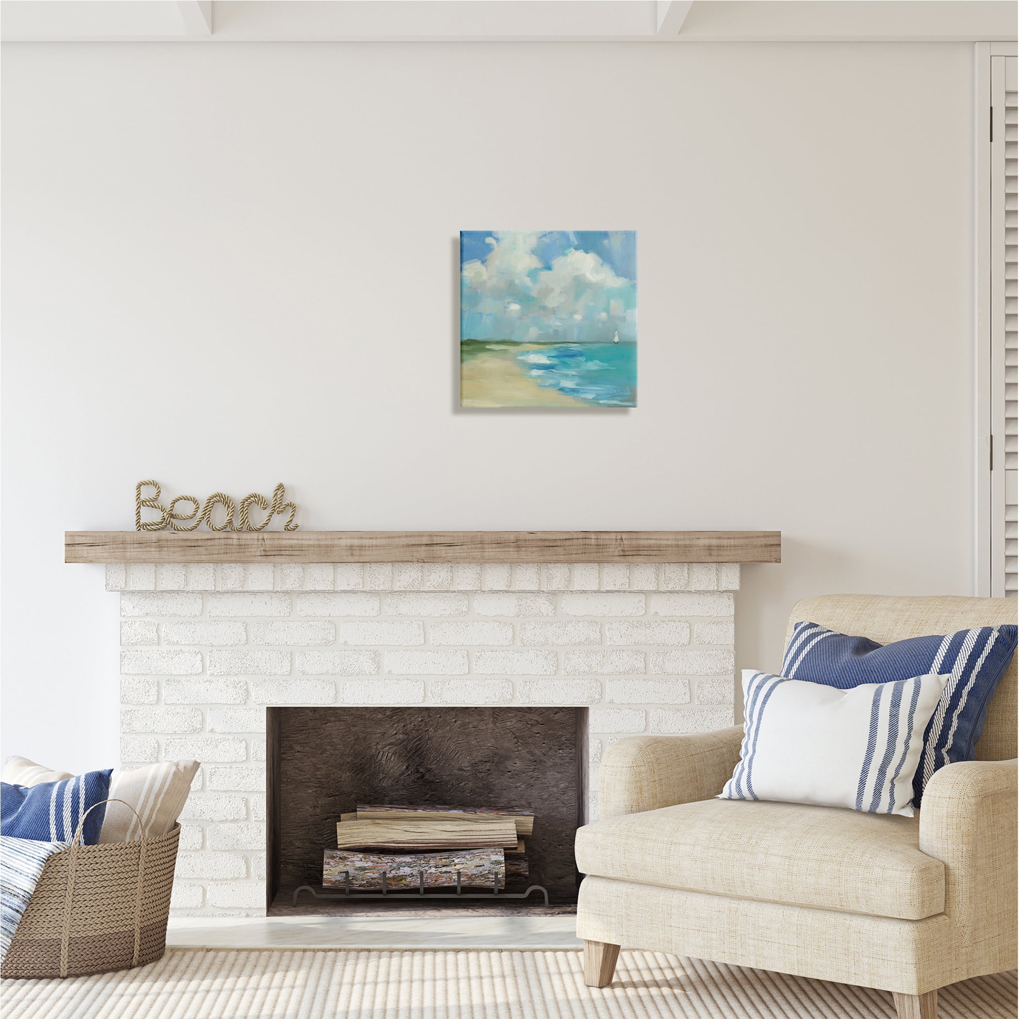 Stupell Industries Cloudy Beach Scenery Nature Painting Gallery Wrapped Canvas Print Wall Art, 17 x 17