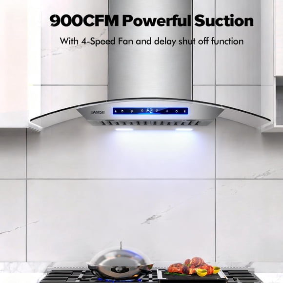 Campana Extractora de Pared 91cm | Convertible Ducted/Ductless | Panel Táctil y por Gestos | Extracción 25.5 m³/min | Acero Inoxidable | 2 Luces LED