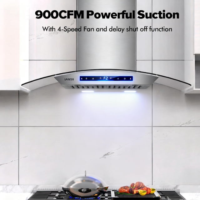Campana Extractora de Pared 91cm | Convertible Ducted/Ductless | Panel Táctil y por Gestos | Extracción 25.5 m³/min | Acero Inoxidable | 2 Luces LED