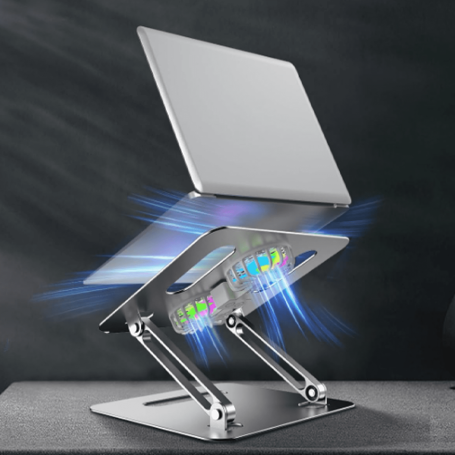 Adjustable Laptop Cooling Stand with 2 Quiet Fans & RGB Lighting, Aluminum Alloy & Foldable Ergonomic Design for MacBook