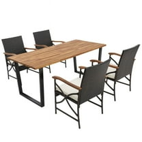 Spaco 5 Pieces Patio Rattan Dining Set with Acacia Wood Tabletop and Armrests, Furniture Conversation Sets, Coffee Table for Garden, Poolside, Backyard