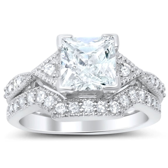 3.8 Carat TW Princess Cut CZ Wedding Ring Set in Sterling Silver for Women Size 5