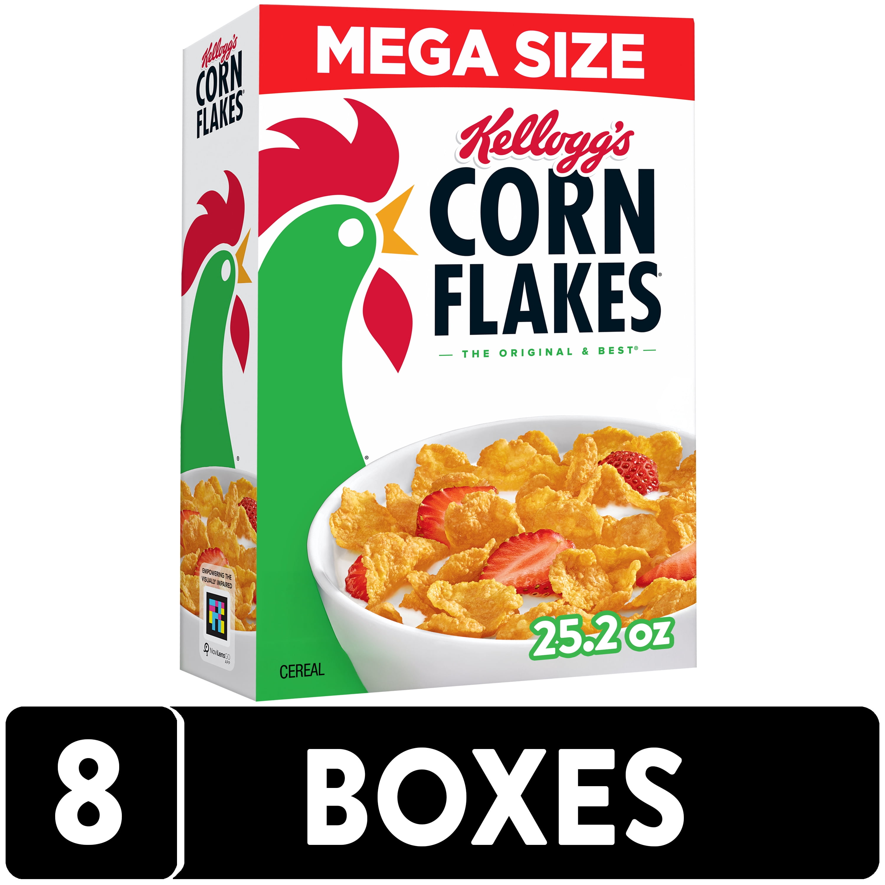 (8 pack) Kellogg's Corn Flakes Original Breakfast Cereal, 8 Vitamins and Minerals, Mega Size, 25.2  oz