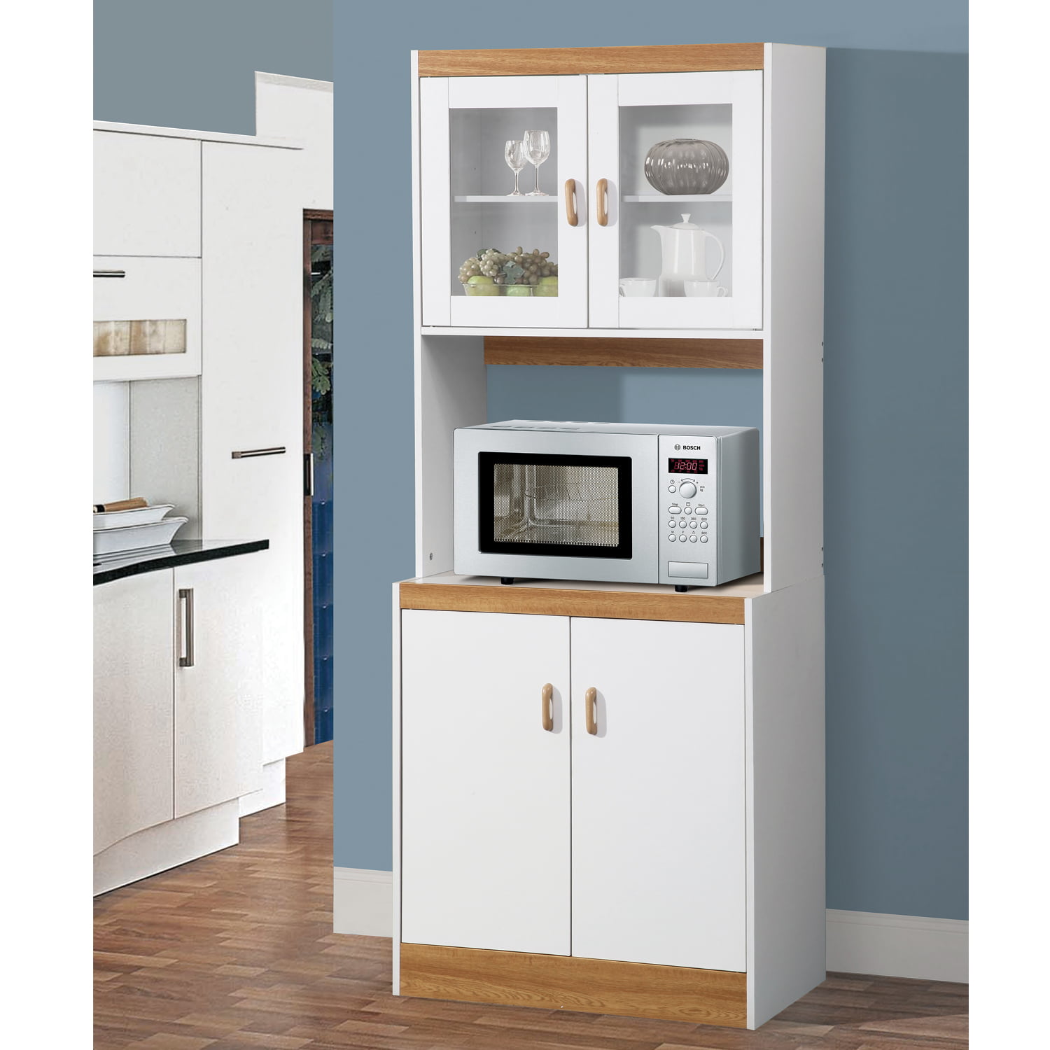 Home Source Microwave Cabinet with Lower Double Door Cabinet and Upper