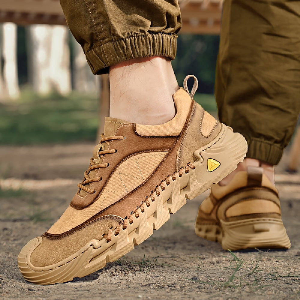 Mens Hiking Casual Shoes Vintage Leather Lightweight Outdoor Sneakers Lace Up Breathable Non-slip Driving Shoes Brown 10 US