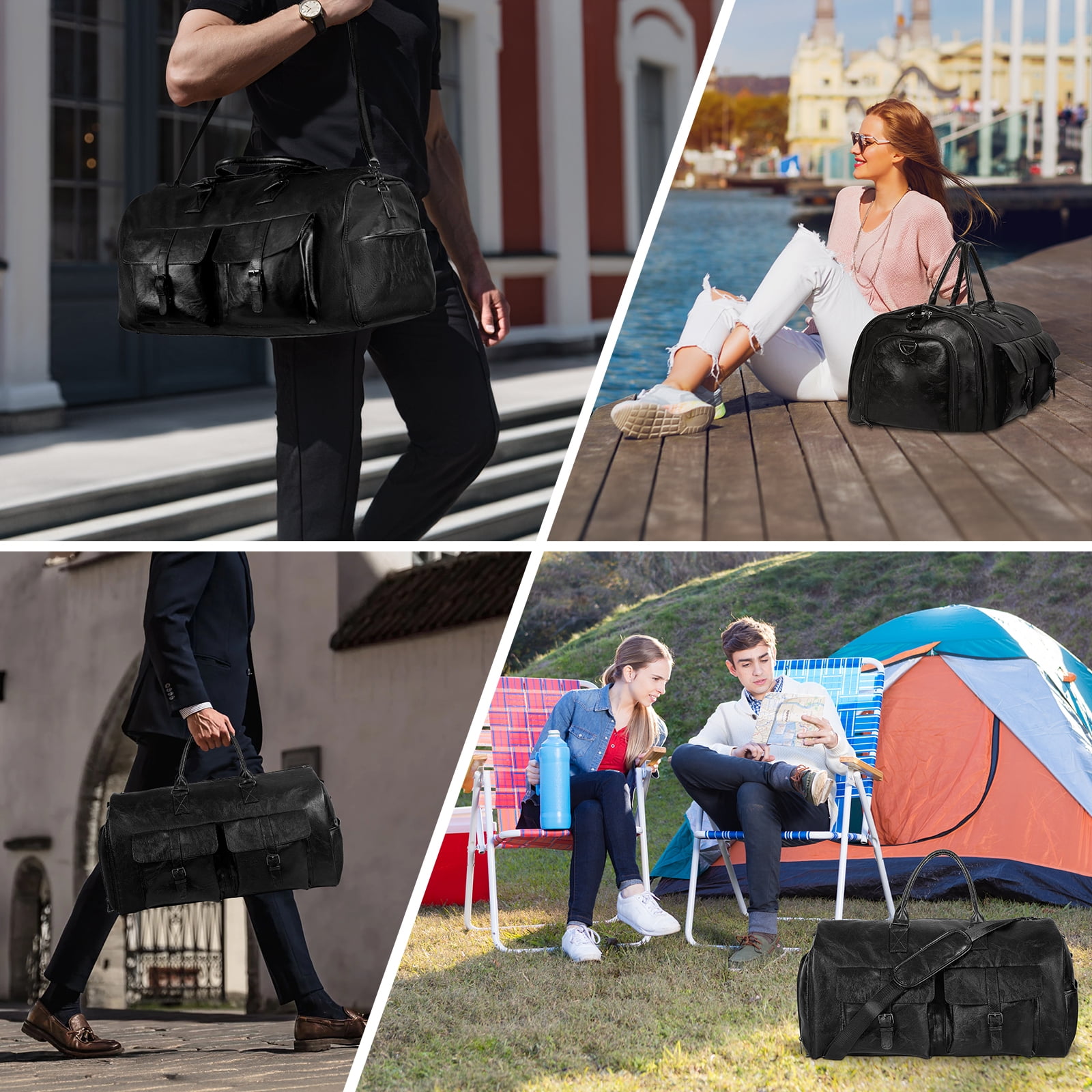 Convertible Travel Garment Bag, Overnight Waterproof Leather Carry-on Duffel Bag for Men Women 2 in1 Hanging Business Suitcase