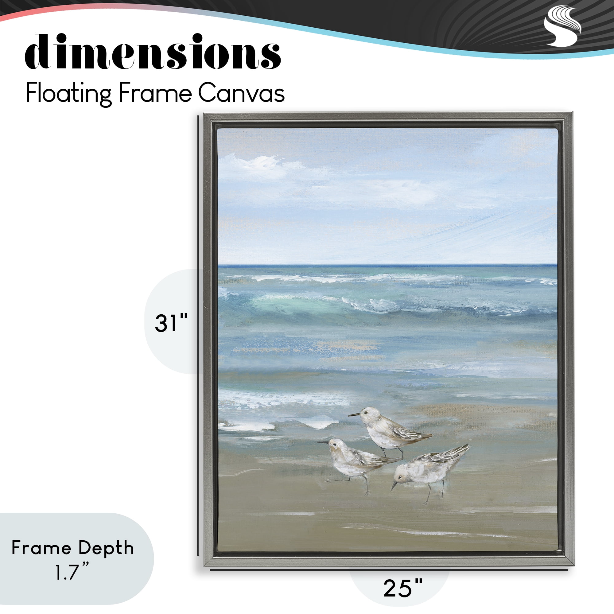 Stupell Industries Sanderlings on Gentle Waves Gray Framed Floater Canvas Wall Art, design by Nan