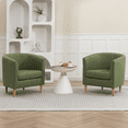 thumbnail image 3 of Barrel Accent Chair Set of 2, Mid Century Modern Upholstered Club Chair with Comfy Armrest and Stable Wood Legs for Bedroom, Living Room, or Reading Corner (Green), 3 of 12