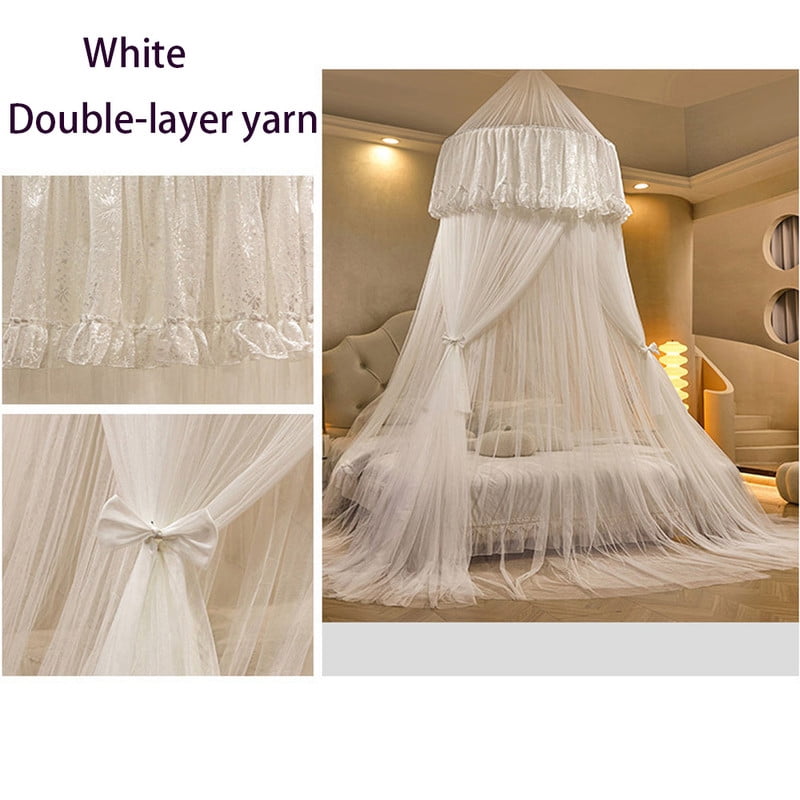 Kadahis Bed Canopy for Girls & Adults, Round Dome Lace Princess Canopies Netting, Cute Double Layer Bed Canopy Drapes for Decoration, Playing,Reading, Sleepping