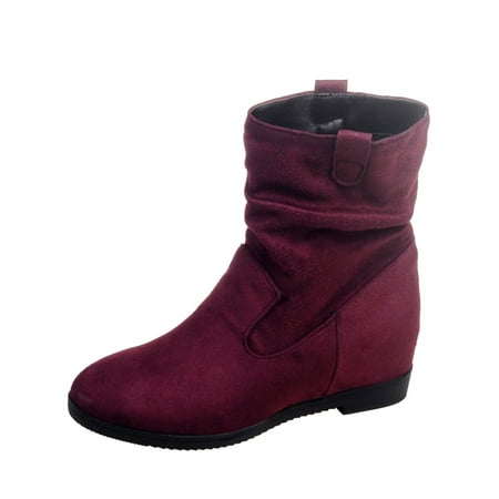 

Fsqjgq Boots for Women Low Heel Ladies British Style Fashion Solid Color Suede Pleated Round Head Casual Short Boots Side Zipper Asymmetric Boots 38