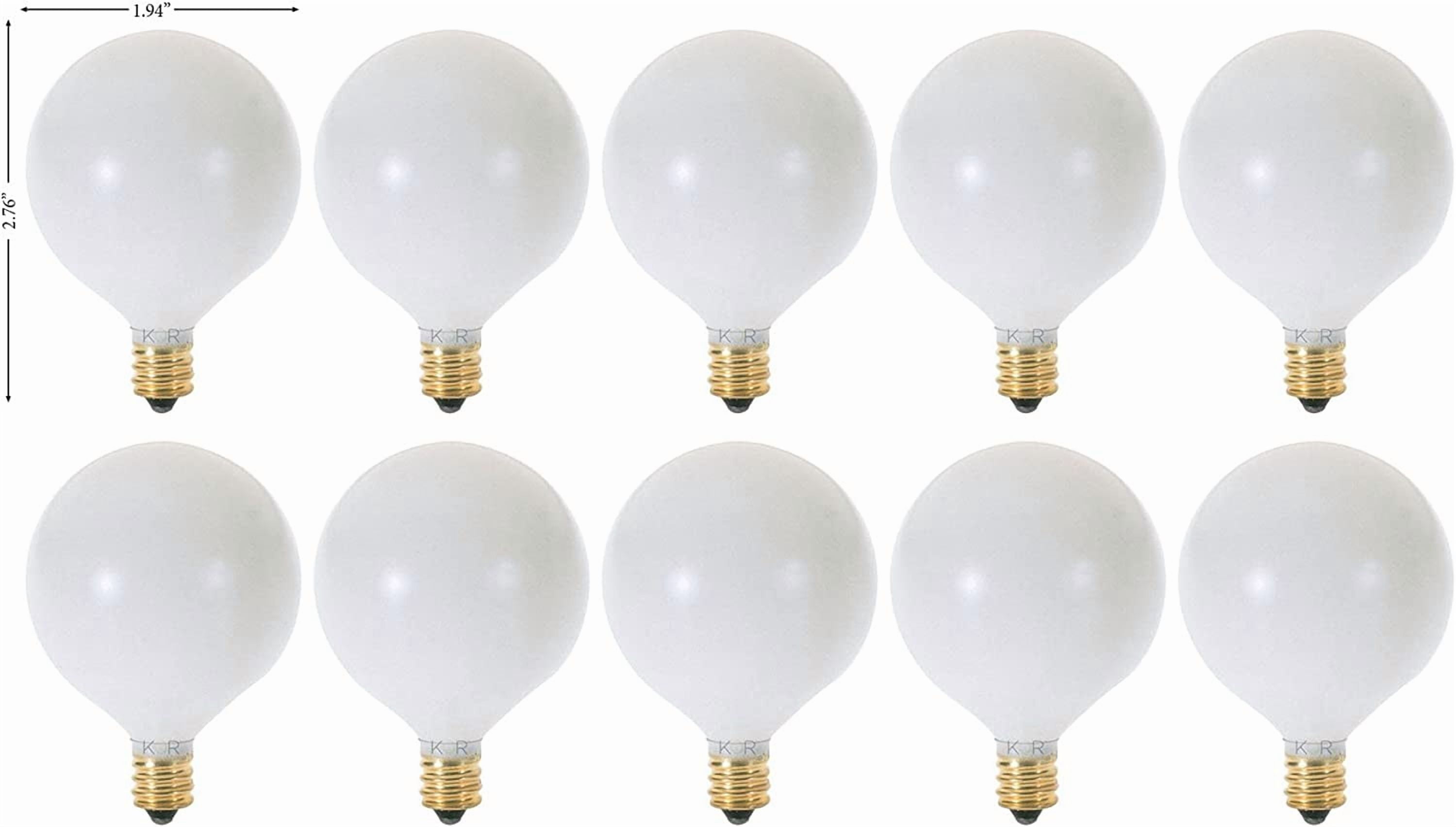 FEFEFW-(Pack of 10) G16.5 White Finsh Decorative (E12) Candelabra Base Globe Shape Incandescent 120V G16 1/2 Light Bulbs (25)