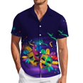 thumbnail image 3 of Camisas Para Hombre Manga Larga Regular Fit Camiseta con estampado digital 3D para hombre Camisa de manga corta Solapa superior (Hot Pink, 3XL), 3 of 4