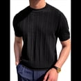 thumbnail image 2 of Camiseta Informal de Punto Acanalado de Corta con Cuello Redondo y Bajo Fino para Hombre, Color Liso Negro L, 2 of 9