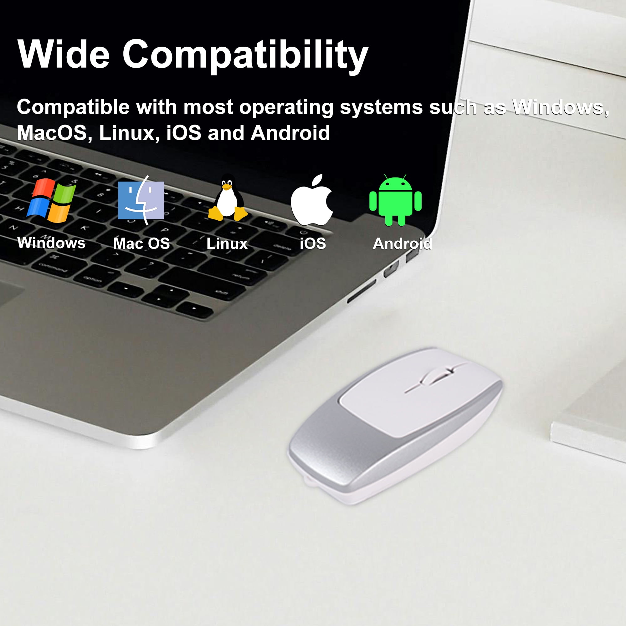 Dpisuuk Bluetooth Mouse Rechargeable Portable Mini Computer Mice with TF Card Reader Optical Lightweight Silent Wireless Mouse for Laptop Tablet Cell Phone Windows Mac OS Android iOS, Silver