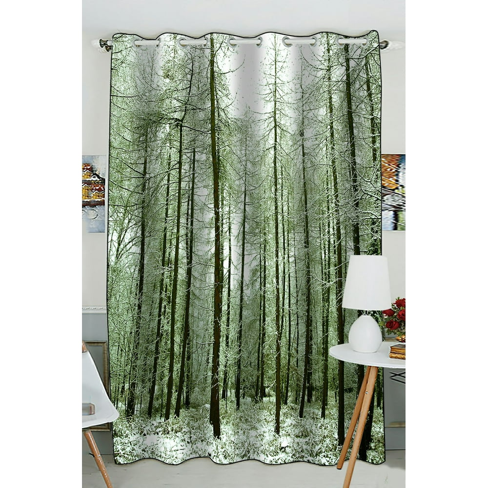 Phfzk Nature Window Curtain, Winter Scene Snow Tree Trunks Forest Landscape Window Curtain