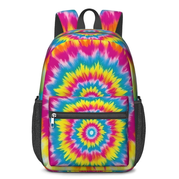 Pink and Yellow Tie Dye Pattern 17" School Backpacks for Teens,Waterproof Oxford Fabric,S-Shape Padded Straps for School,Travel,Hiking,Camping