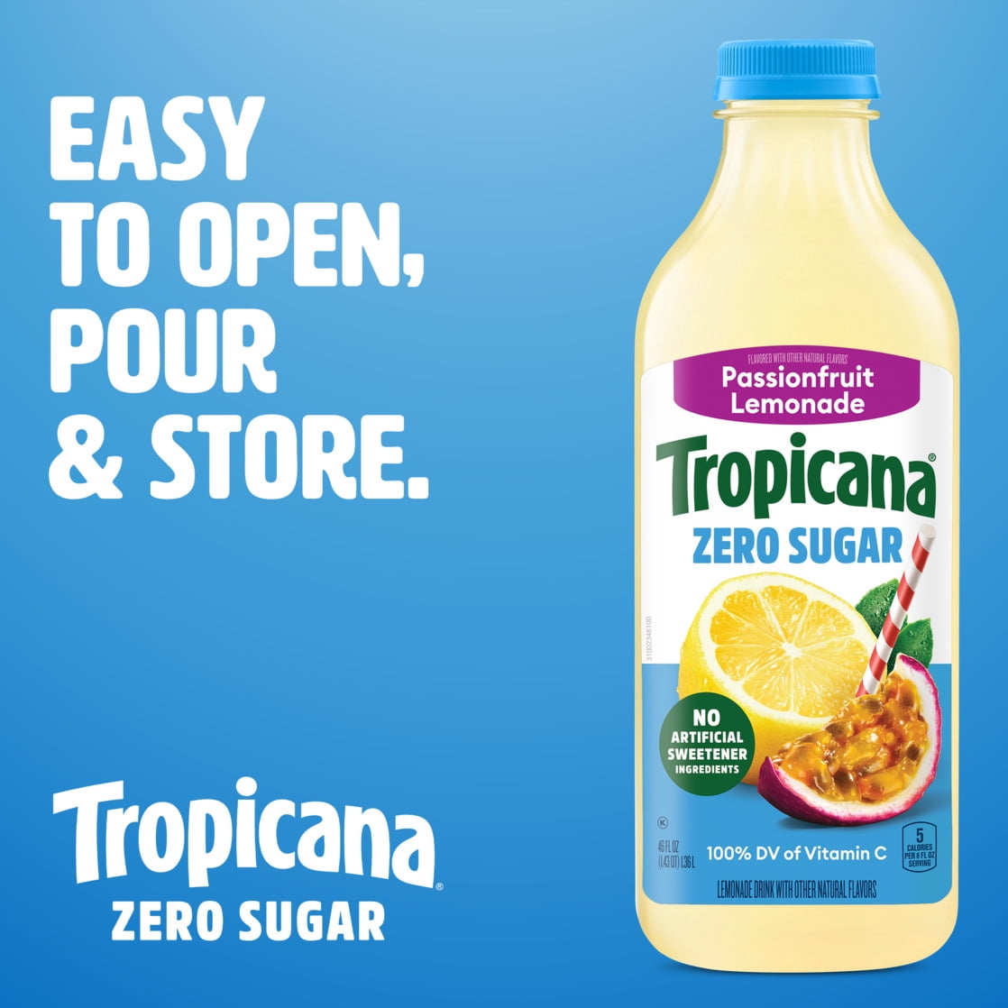 Tropicana Zero Sugar Passionfruit Lemonade, 46 fl oz Bottle