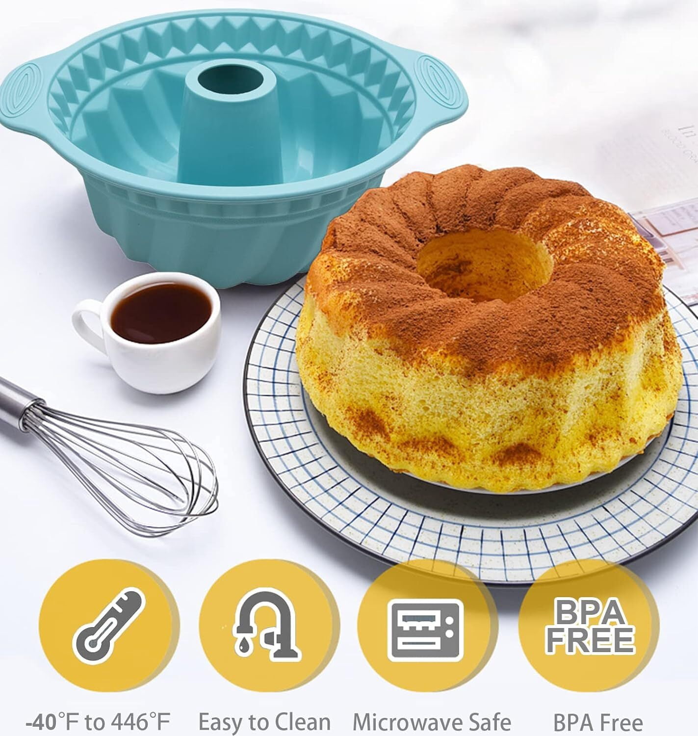 GoXteam Bundt Cake Mold, Silicone Bundt Pans, Silicone Bakeware Sets, Nonstick Silicone Bakeware, Silicone Baking Molds (Blue)
