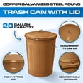 thumbnail image 2 of Plexon Round Trash Can 13 Gallon, Vintage Metal Outdoor Trash Can with Lid, Retro Farmhouse Garbage Container, Old School Modern Ash Bucket, Copper, 2 of 9